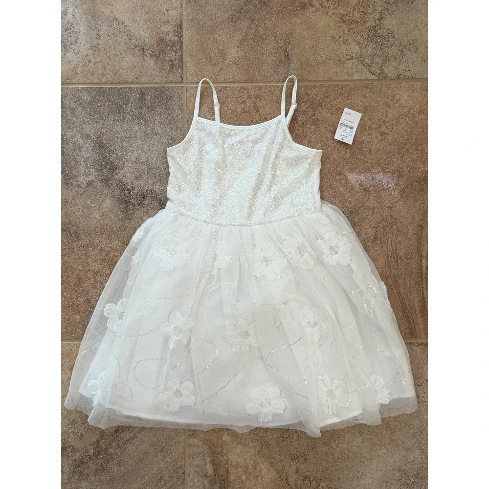 Zenzi Girls White Flower Tutu Dress Sequined Top Size XS (4/5) New with Tags